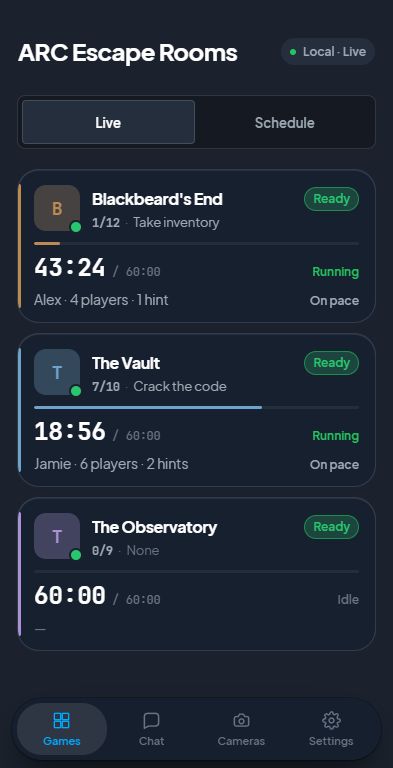 ゲーム一覧を表示しているiPhone版ARC Control